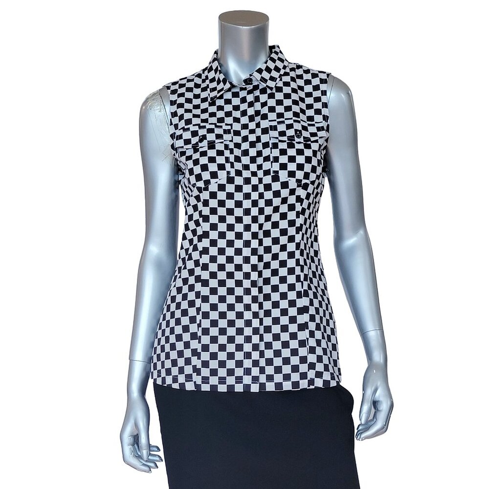 LOVE MOSCHINO SHIRT SLEEVELESS CHECKED PRINT w. POCKETS TOP sz IT 40 US 4